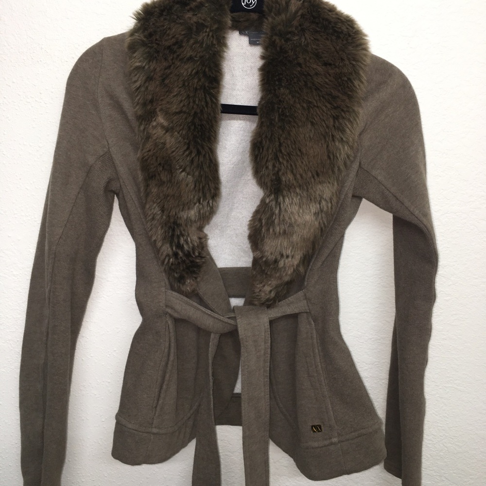 Armani Exchange faux fur collar cardigan